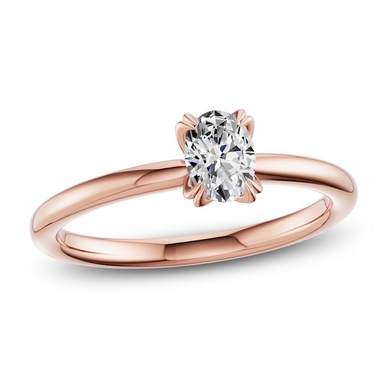 Main Image 1 of Certified Oval-Cut Diamond Solitaire Engagement Ring 1/2 ct tw 14K Rose Gold (I1/I)