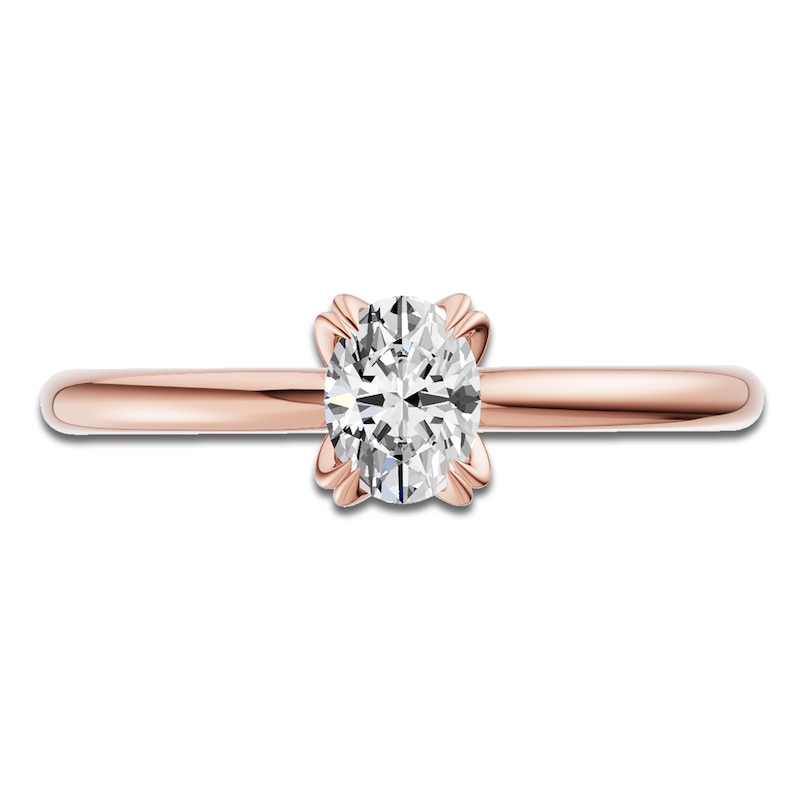 Main Image 3 of Certified Oval-Cut Diamond Solitaire Engagement Ring 1/2 ct tw 14K Rose Gold (I1/I)