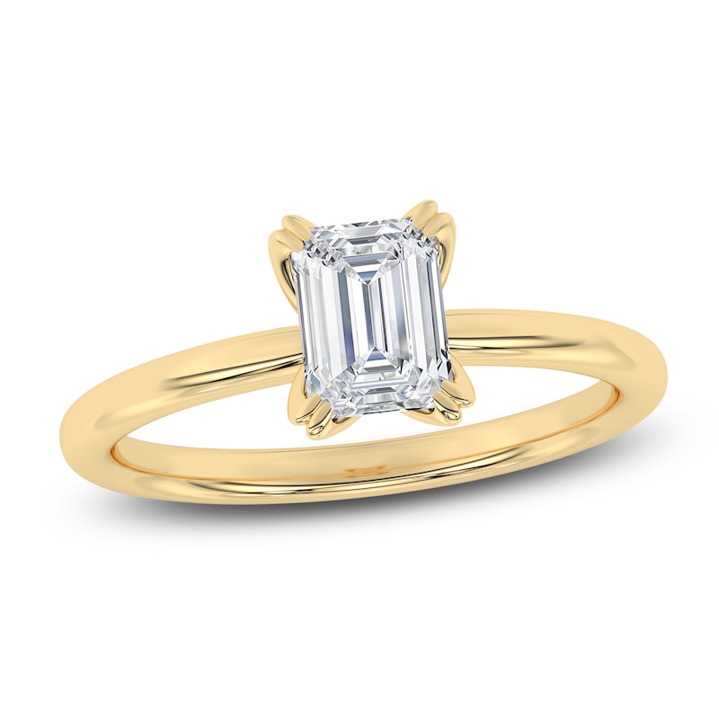 Main Image 1 of Certified Emerald-Cut Diamond Solitaire Engagement Ring 1 ct tw 14K Yellow Gold (I1/I)