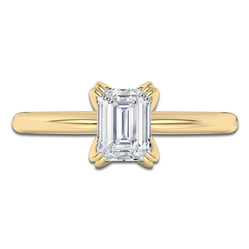 Main Image 3 of Certified Emerald-Cut Diamond Solitaire Engagement Ring 1 ct tw 14K Yellow Gold (I1/I)