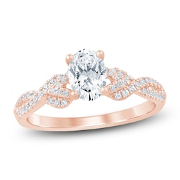Oval-Cut Lab-Grown Diamond Braided Shank Engagement Ring 1 ct tw 14K Rose Gold