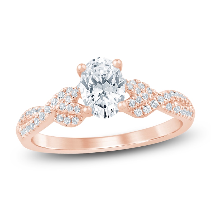 Main Image 1 of Oval-Cut Lab-Grown Diamond Braided Shank Engagement Ring 1 ct tw 14K Rose Gold