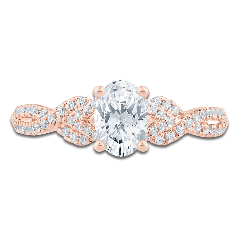 Main Image 3 of Oval-Cut Lab-Grown Diamond Braided Shank Engagement Ring 1 ct tw 14K Rose Gold