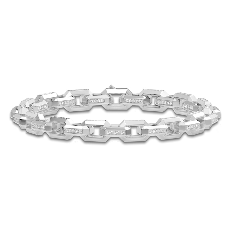 Main Image 1 of Men's Diamond Geometric Link Bracelet 2 ct tw Sterling Silver 8"