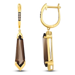 Le Vian Silhouette Elongated Shield-Cut Chocolate Quartz Dangle Hoop Earrings 1/20 ct tw Diamonds 14K Honey Gold
