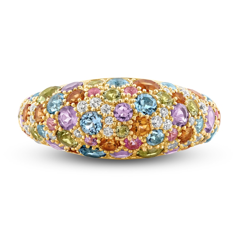 Main Image 3 of Natural Amethyst, Citrine, Peridot, Pink Sapphire, Swiss Blue Topaz & Diamond Pavé Domed Ring 1/5 ct tw 14K Yellow Gold