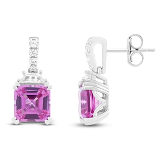 Square Emerald-Cut Pink & White Lab-Created Sapphire Drop Earrings Sterling Silver