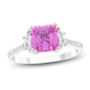 Thumbnail Image 1 of Square Emerald-Cut Pink & White Lab-Created Sapphire Ring Sterling Silver