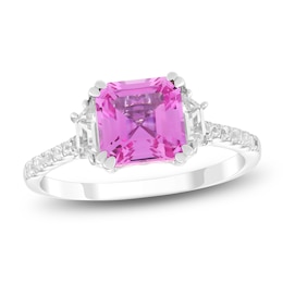 Square Emerald-Cut Pink & White Lab-Created Sapphire Ring Sterling Silver