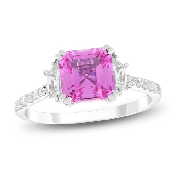 Square Emerald-Cut Pink & White Lab-Created Sapphire Ring Sterling Silver