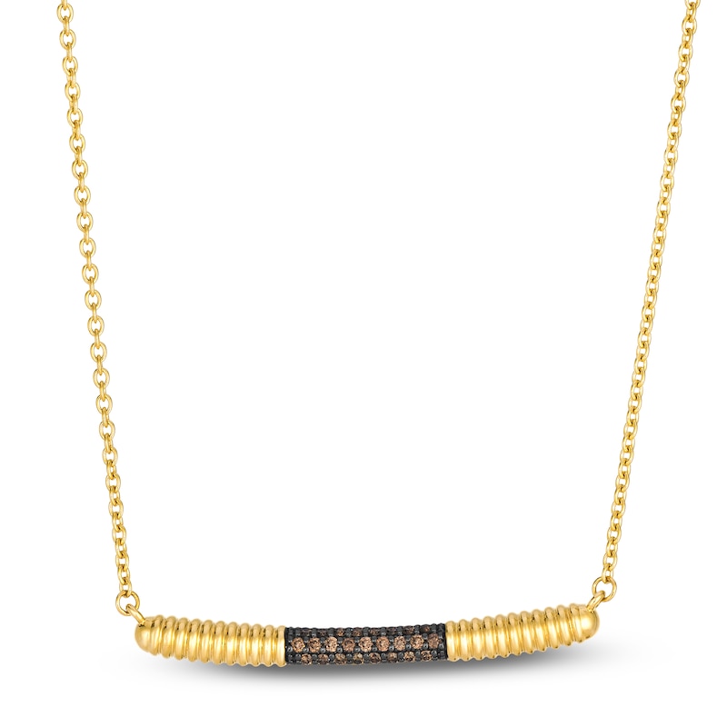Main Image 1 of Le Vian Chocolate Diamond Ribbed Bar Necklace 1/8 ct tw 14K Honey Gold 19"