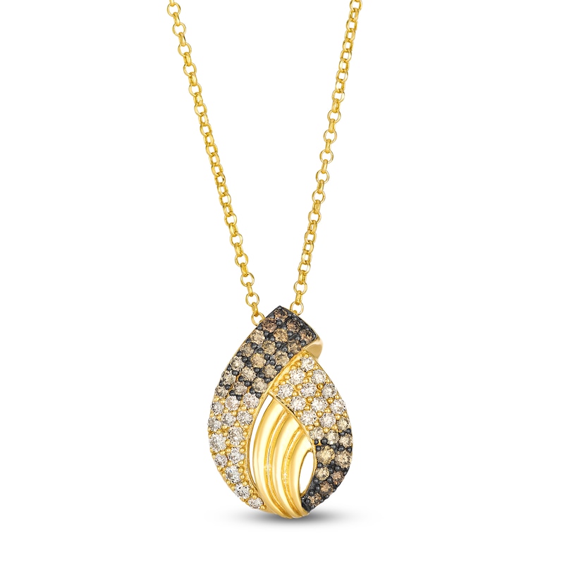 Main Image 1 of Le Vian Chocolate Ombré Diamond Flame Necklace 1 ct tw 14K Honey Gold 19"