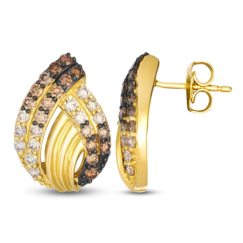 Main Image 1 of Le Vian Chocolate Ombré Diamond Flame Stud Earrings 1 ct tw 14K Honey Gold