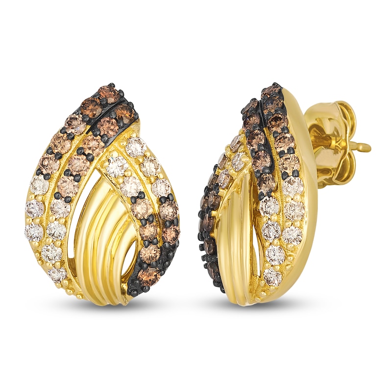 Main Image 2 of Le Vian Chocolate Ombré Diamond Flame Stud Earrings 1 ct tw 14K Honey Gold