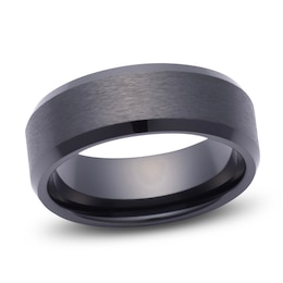 Men's Beveled-Edge Matte Wedding Band Black Ceramic 8mm