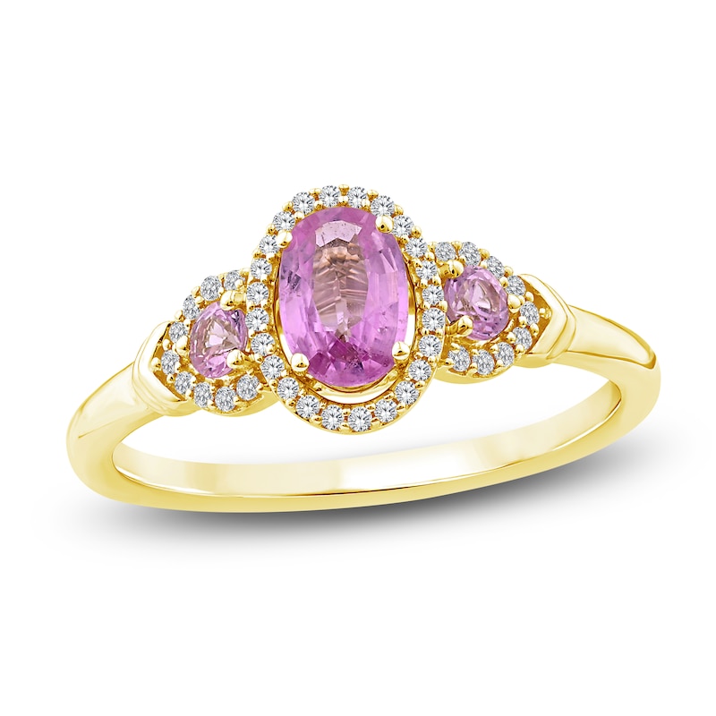 Main Image 1 of Oval & Round-Cut Natural Pink Sapphire & Diamond Ring 1/10 ct tw 10K Yellow Gold
