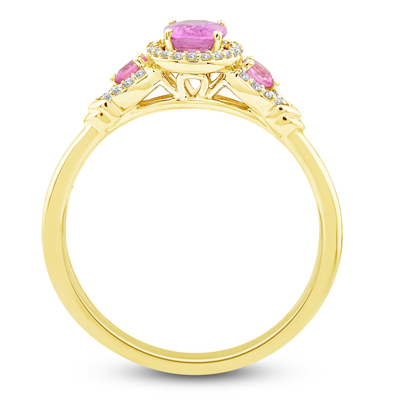 Main Image 2 of Oval & Round-Cut Natural Pink Sapphire & Diamond Ring 1/10 ct tw 10K Yellow Gold
