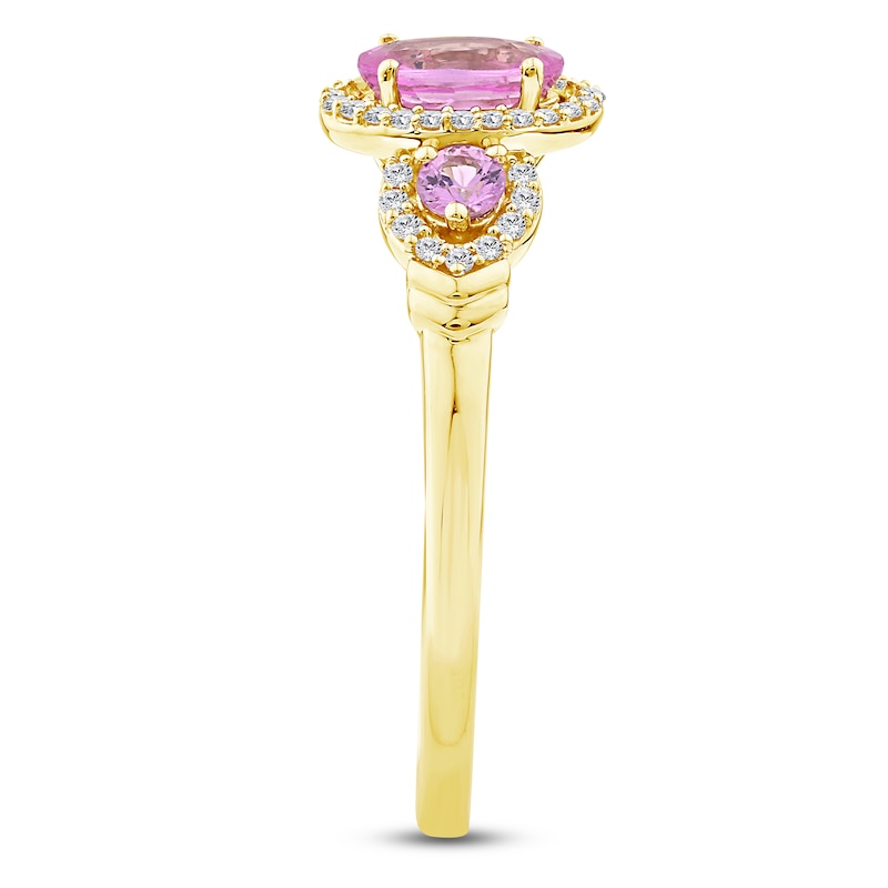 Main Image 3 of Oval & Round-Cut Natural Pink Sapphire & Diamond Ring 1/10 ct tw 10K Yellow Gold