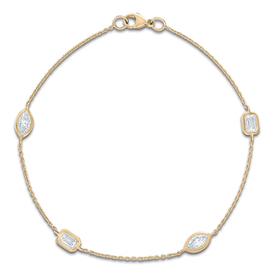 Jared Signature Bezel Collection Marquise & Emerald-Cut Lab-Grown Diamond Station Bracelet 1 ct tw 14K Yellow Gold 7.5"