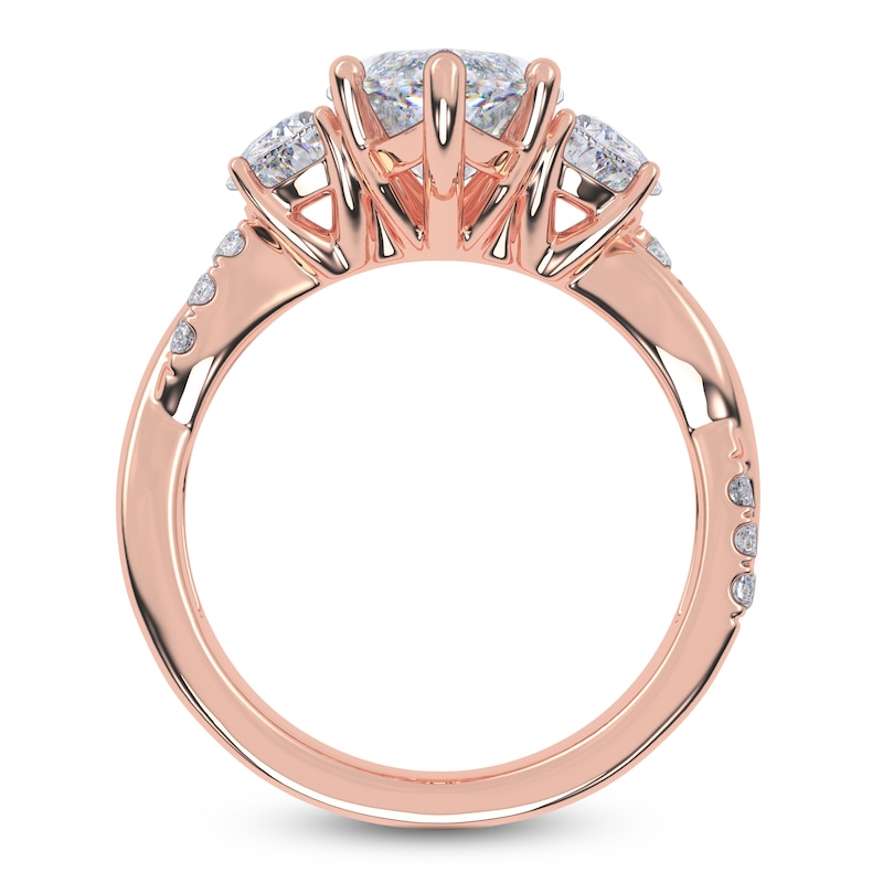 Main Image 4 of Marquise-Cut & Half Moon-Shaped Lab-Grown Diamond Three-Stone Engagement Ring 4 ct tw 14K Rose Gold
