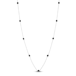 Natural Black Onyx Bezel-Set Station Necklace Sterling Silver 18"