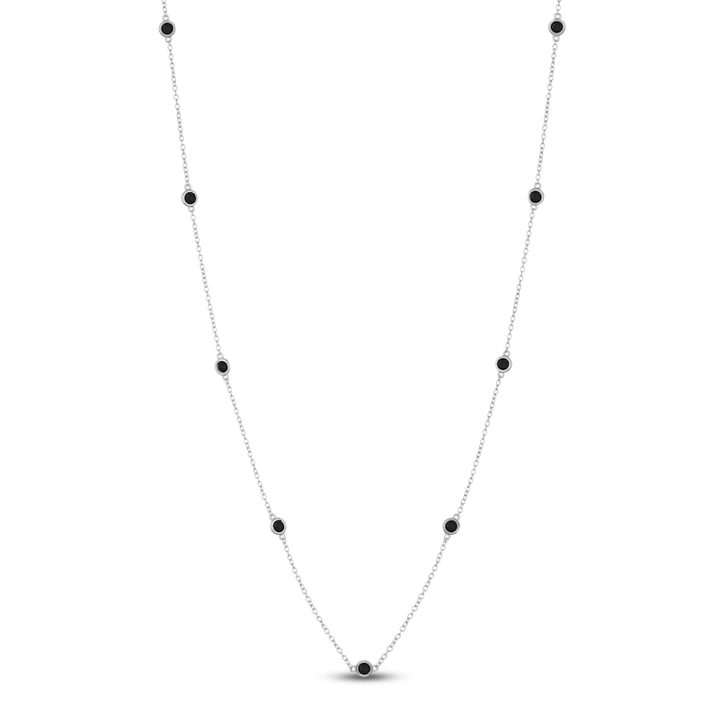 Main Image 1 of Natural Black Onyx Bezel-Set Station Necklace Sterling Silver 18"
