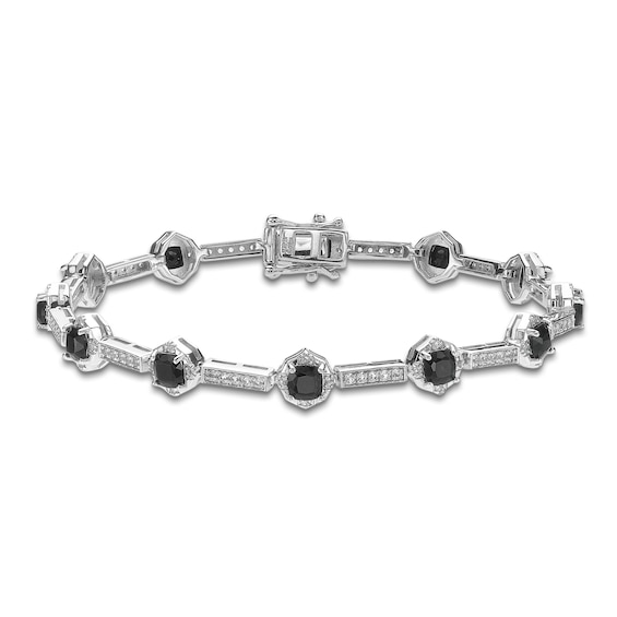 Cushion-Cut Natural Black Onyx & White Lab-Created Sapphire Bracelet Sterling Silver 7.25"