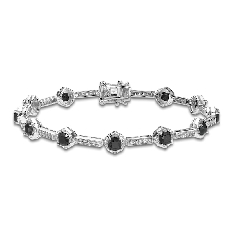 Main Image 1 of Cushion-Cut Natural Black Onyx & White Lab-Created Sapphire Bracelet Sterling Silver 7.25"