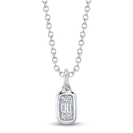 Shy Creation Baguette & Round-Cut Diamond Necklace 1/20 ct tw 14K White Gold 18" SC55027438