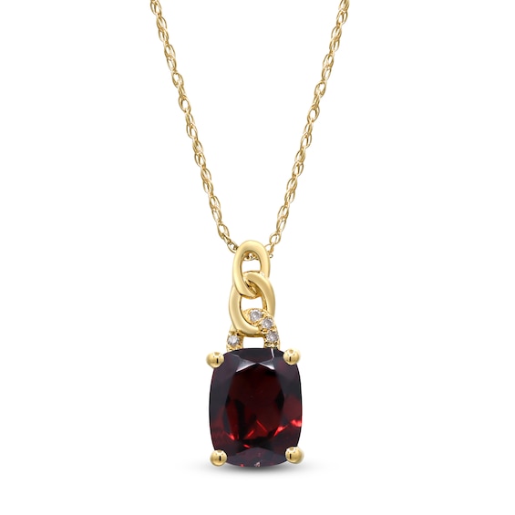 Cushion-Cut Natural Garnet & Diamond Accent Necklace 10K Yellow Gold 18"