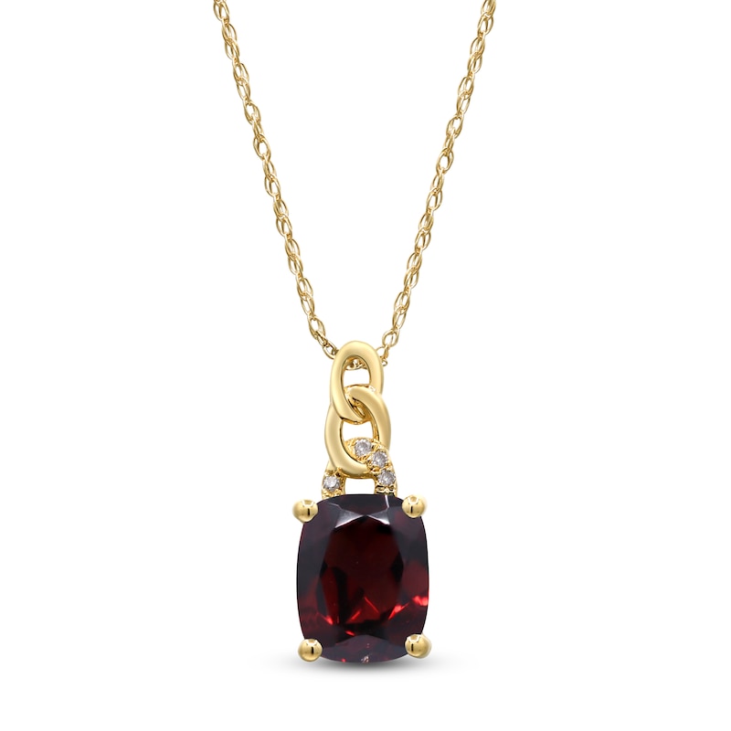 Main Image 1 of Cushion-Cut Natural Garnet & Diamond Accent Necklace 10K Yellow Gold 18"