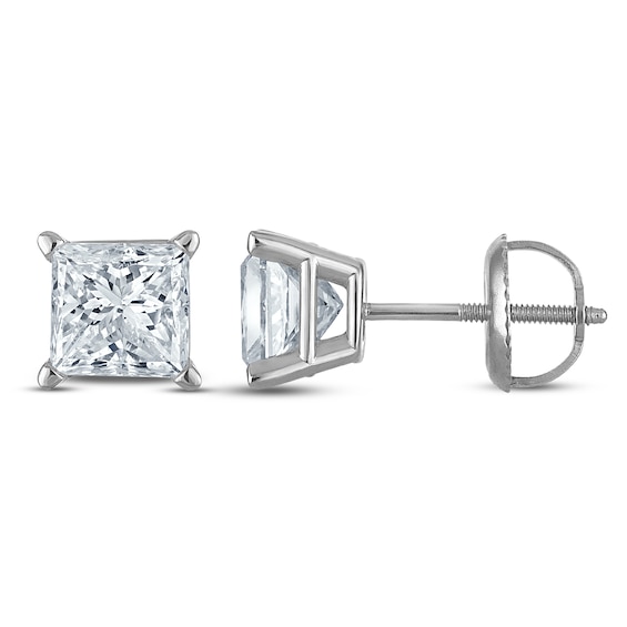 Jared Signature Certified Princess-Cut Lab-Grown Diamond Solitaire Stud Earrings 2 ct tw 14K White Gold (VS2/F)