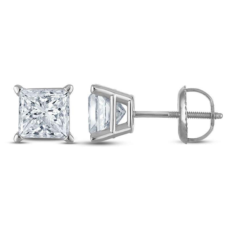 Main Image 1 of Jared Signature Certified Princess-Cut Lab-Grown Diamond Solitaire Stud Earrings 2 ct tw 14K White Gold (VS2/F)