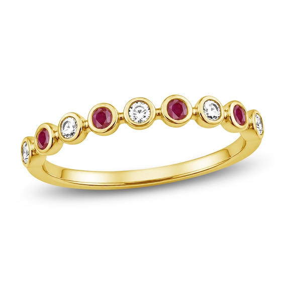 Natural Ruby & Diamond Stackable Ring 1/6 ct tw 10K Yellow Gold