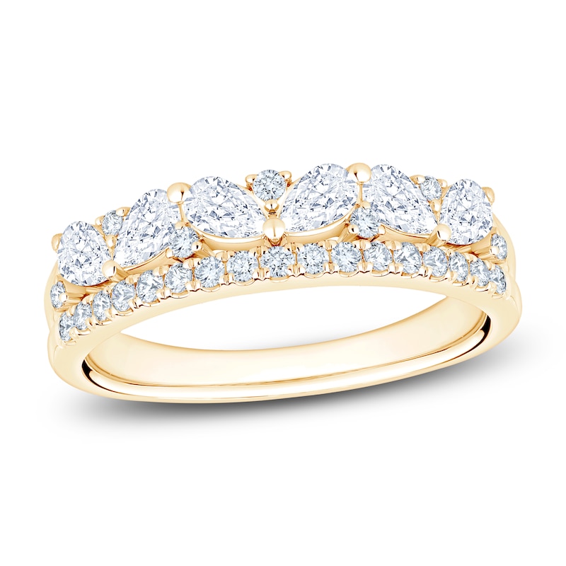 Main Image 1 of Chosen Certified Pear & Round-Cut Diamond Two-Row Anniversary Ring 3/4 ct tw 14K Yellow Gold