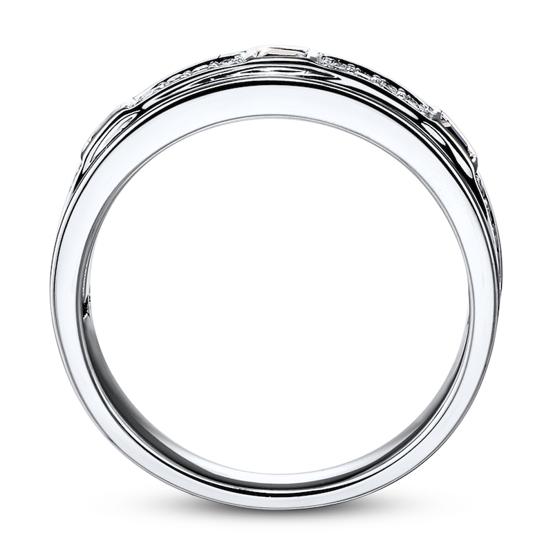 Main Image 2 of Men's Diamond Ring 1/3 ct tw Blue Sapphire 10K White Gold
