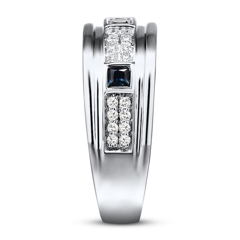 Main Image 3 of Men's Diamond Ring 1/3 ct tw Blue Sapphire 10K White Gold