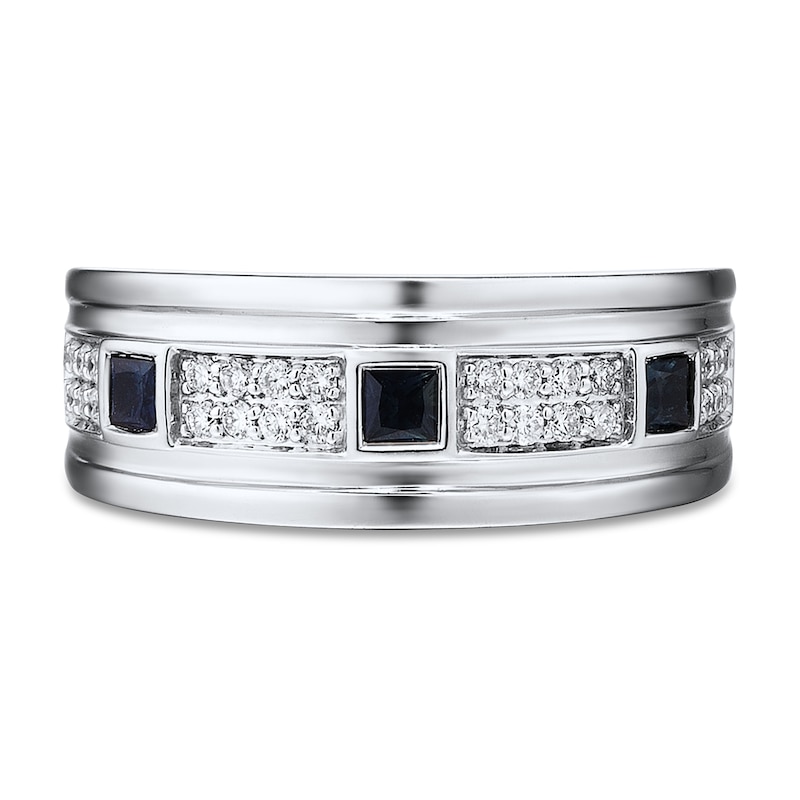Men's Diamond Ring 1/3 ct tw Blue Sapphire 10K White Gold