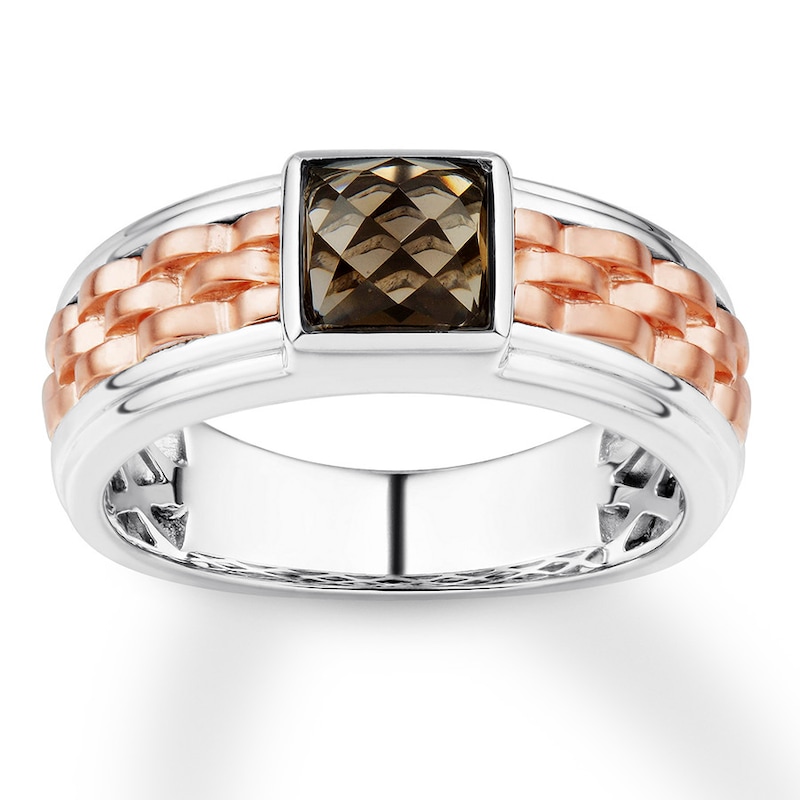 Smoky Quartz Men's Ring Square-cut 10K Two-Tone Gold