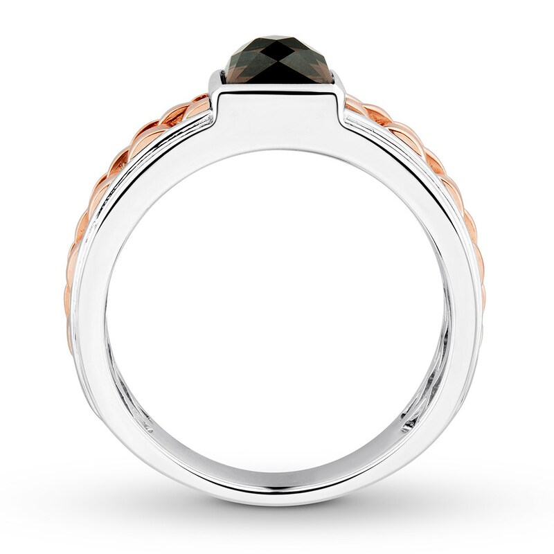 Main Image 2 of Smoky Quartz Men's Ring Square-cut 10K Two-Tone Gold