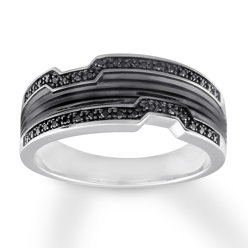 Main Image 1 of Black Diamond Men's Ring 1/8 carat tw 10K White Gold