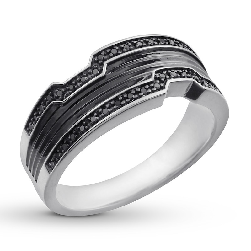 Main Image 2 of Black Diamond Men's Ring 1/8 carat tw 10K White Gold