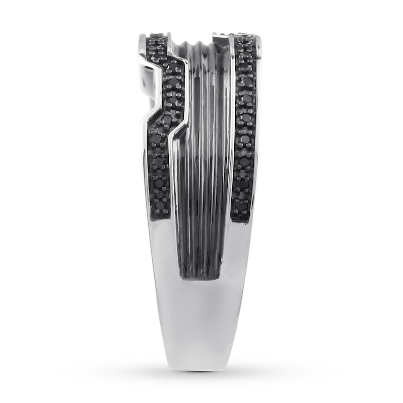 Main Image 3 of Black Diamond Men's Ring 1/8 carat tw 10K White Gold
