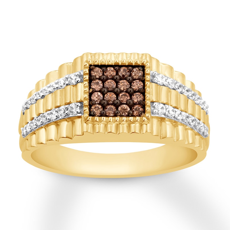 Men's Diamond Ring 1/2 ct tw Brown & White 10K Yellow Gold