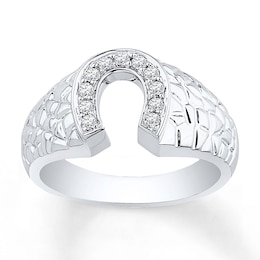 Men's Horseshoe Ring 1/5 ct tw Diamonds 10K White Gold