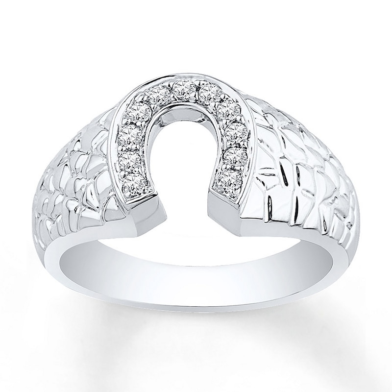 Main Image 1 of Men's Horseshoe Ring 1/5 ct tw Diamonds 10K White Gold