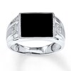 Men's Onyx Ring Diamond Accents 14K White Gold