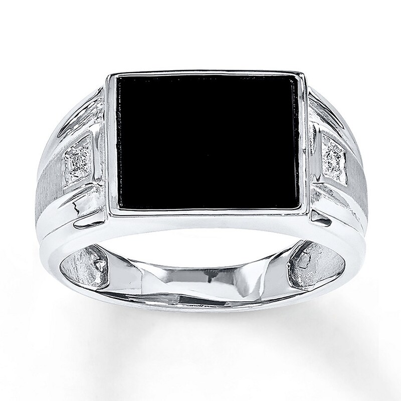 Men S Onyx Ring Diamond Accents 14k White Gold Jared