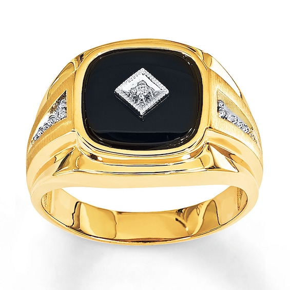 Men S Onyx Ring Diamond Accents 14k Yellow Gold Jared