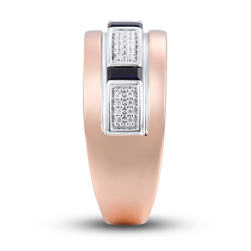 Main Image 3 of Natural Blue Sapphire Ring 1/8 ct tw Diamonds 10K Two-Tone Gold
